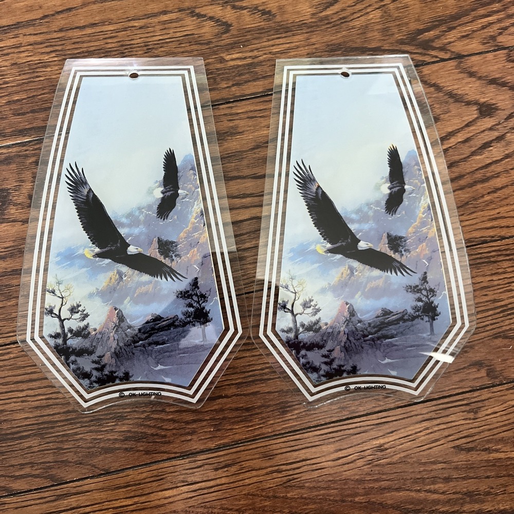 OK LIGHTING TOUCH LAMP REPLACEMENT GLASS 2 Panels Eagles Flying Mountain